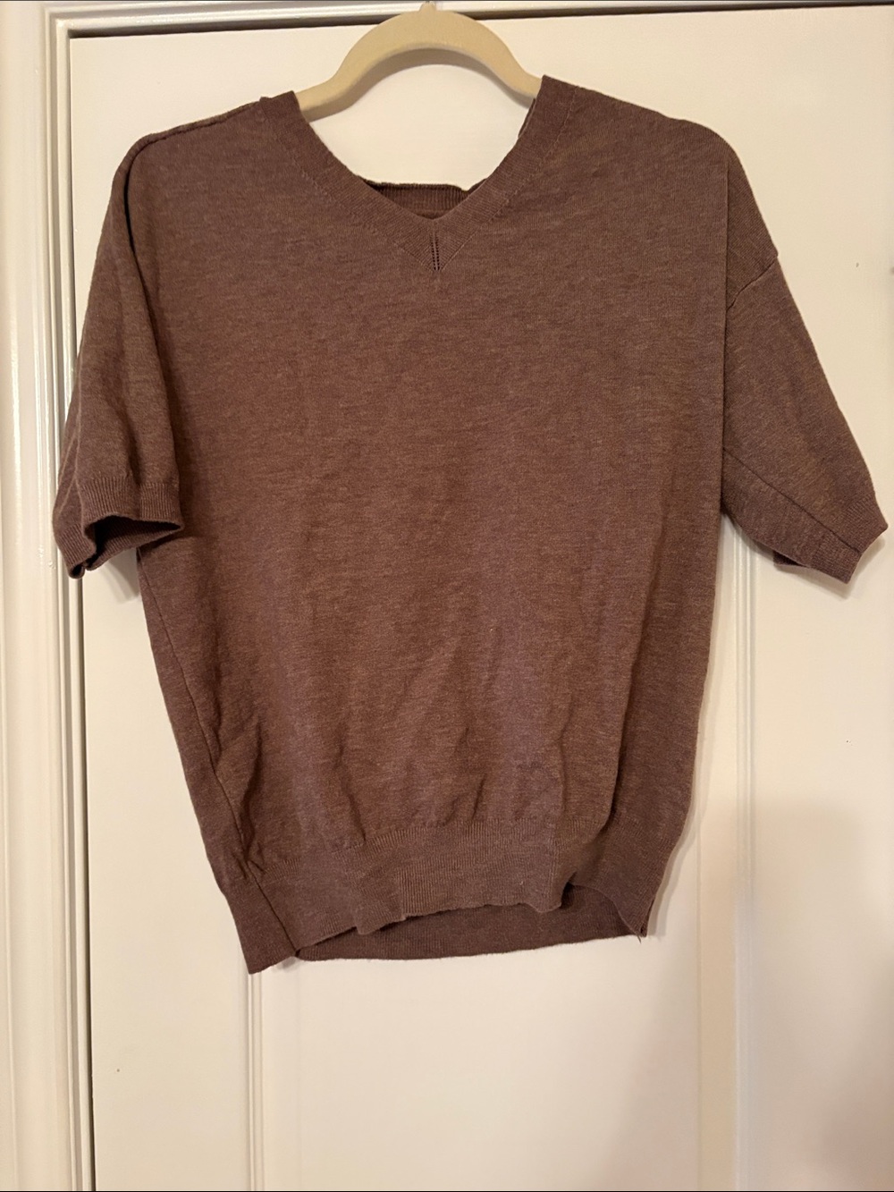Brown V-Neck Short Sleeve Sweater